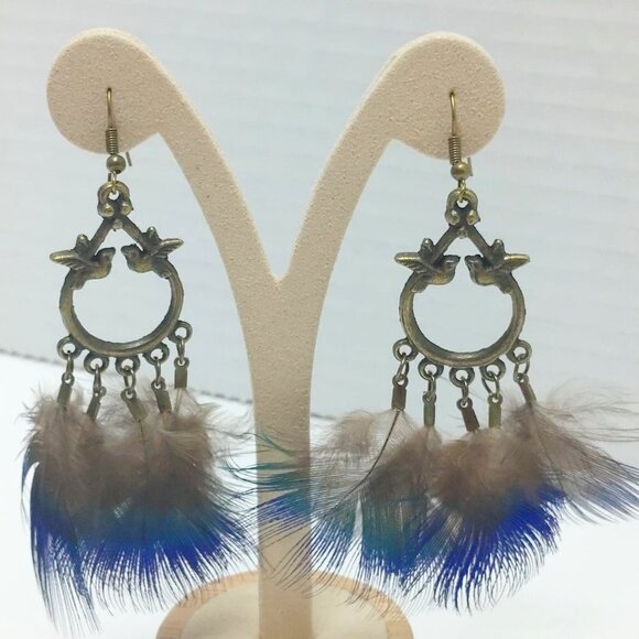 5/$25 Feather Earrings Peacock Feathers Earrings Boho Statement Jewelry Retro - Picture 1 of 7